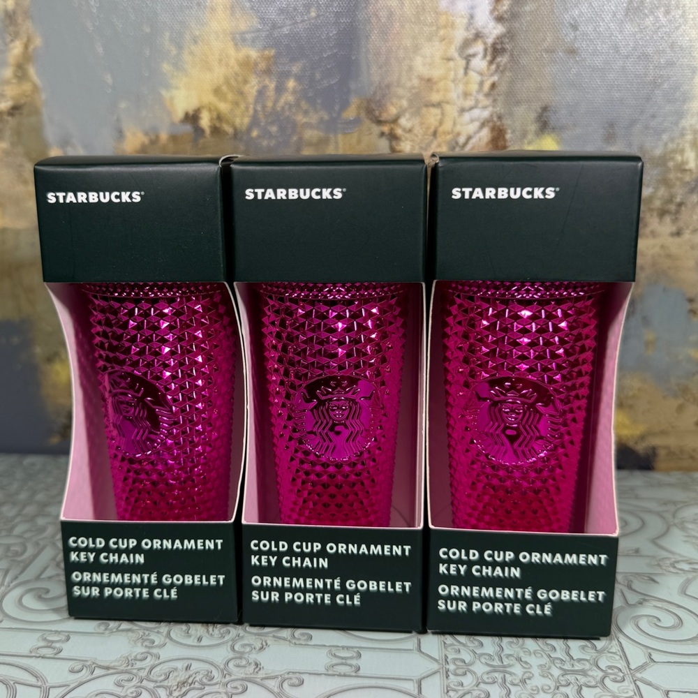 NWT x3 Starbucks Sangria Chrome Metallic Bling Studded Keychain Bundle